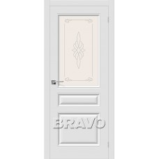 Дверь BRAVO Скинни-15 ДО П-23 Белый со стеклом художественным